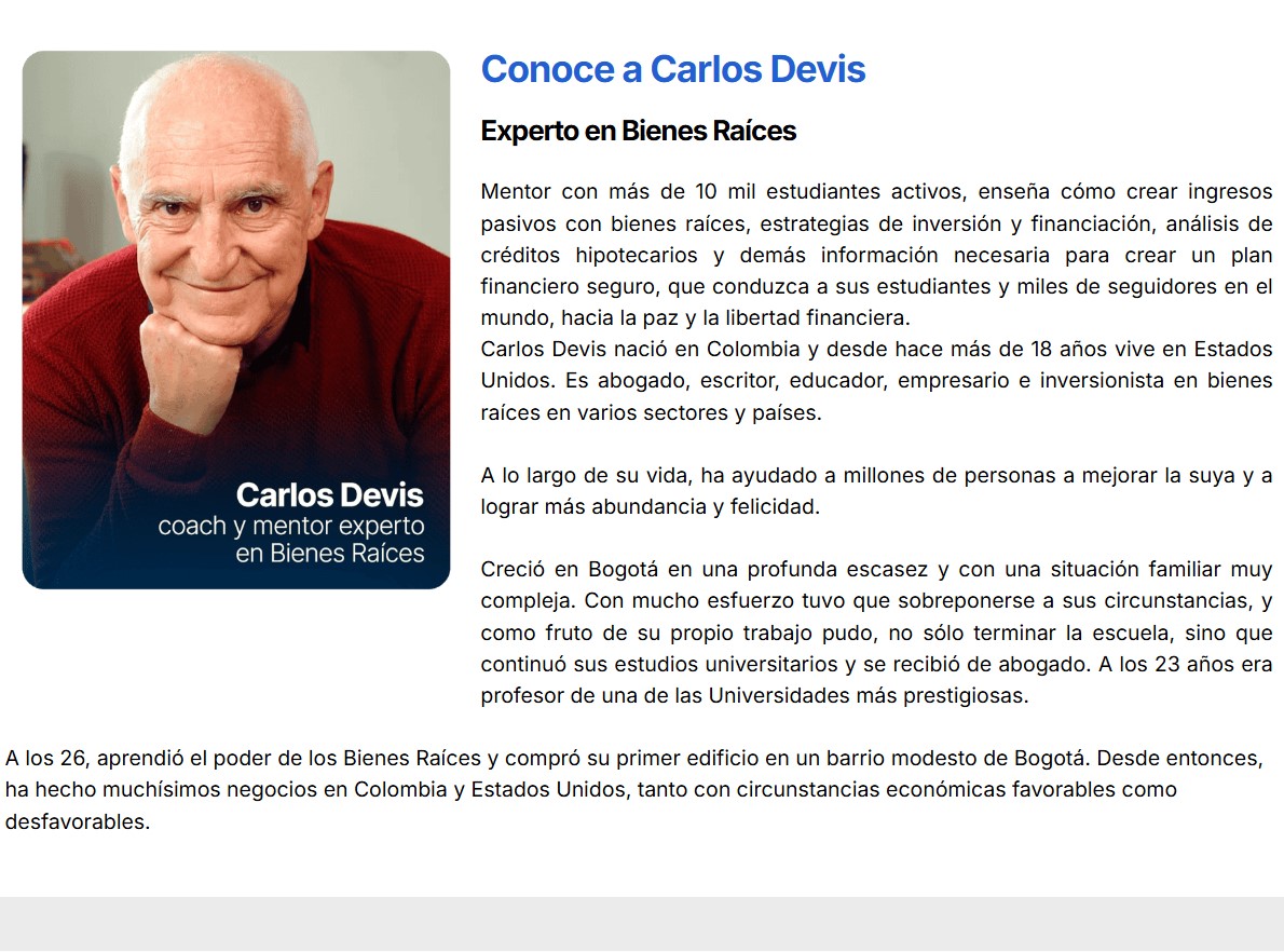 Presentación y autoridad profesional de Carlos Devis