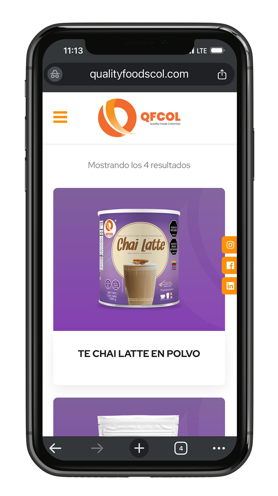 Mockup mobile de producto Quality Foods Colombia