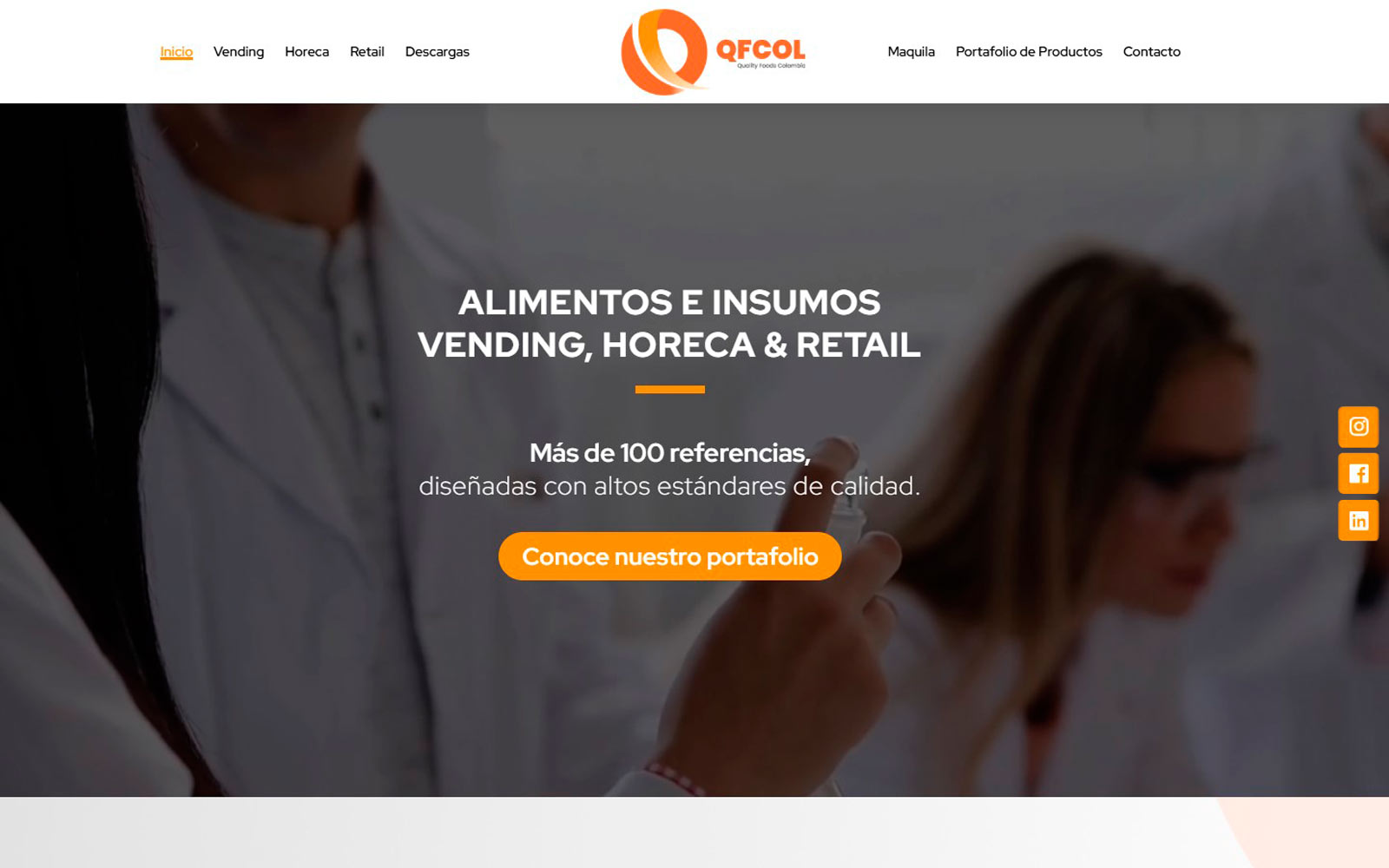 Vista desktop del sitio web Quality Foods Colombia