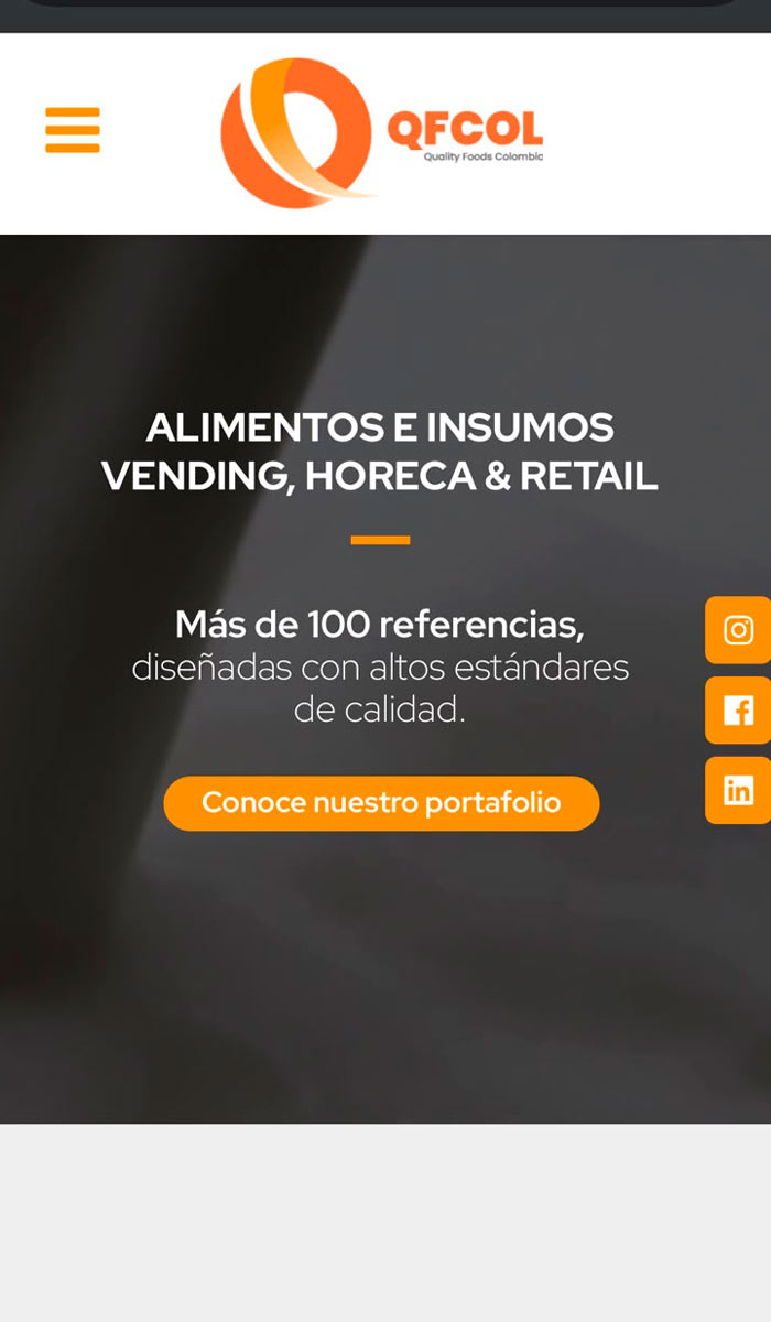Vista mobile del sitio Quality Foods Colombia